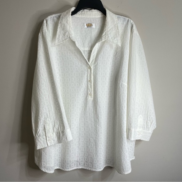 Talbots Vintage Women’s Cream Button-Up Embroidered Plus Size 100% Cotton Blouse - Picture 1 of 4